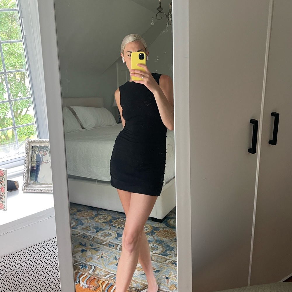 Black Reformation Cotton Ribbed Mini Dress